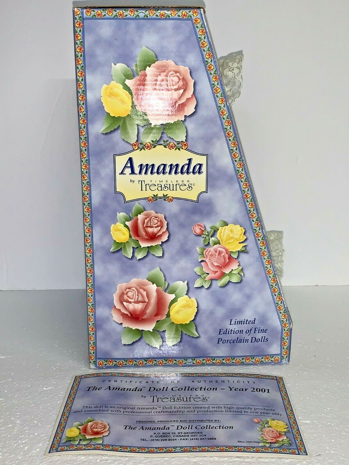 New In Box 2001 AMANDA DOLL Collectible porcelain doll by Timeless Treasures