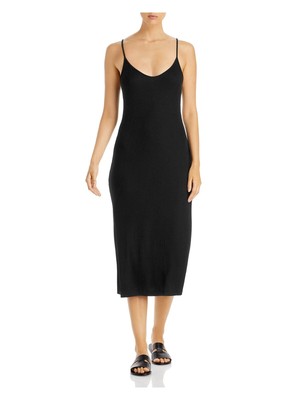 Женский черный пуловер в рубчик DOLAN на тонких бретельках с V-образным вырезом, миди-платье-футляр XS