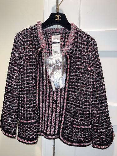 NWT Chanel Knit Black Pink Cardigan Jacket MP504 CC Silver