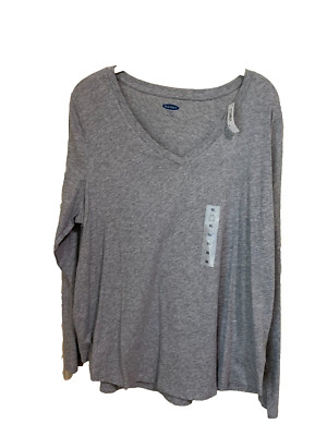 OLD NAVY WOMENS T-SHIRT LONG SLEEVE GRAY SIZE XL NWT V NECK