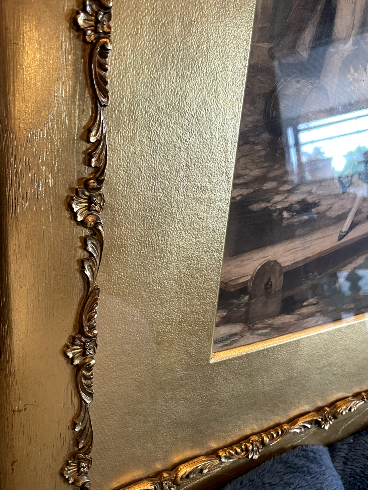 PIERRE OUTIN  Little Beggar  lithographs coloured Print Art Picture Gold Frame