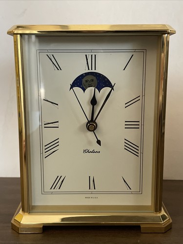 Chelsea Heavy Brass Quartz Mantel Clock Moon Phase Made in USA