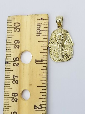 Pre-owned Globalwatches10 10k Egyptian King Yellow Gold Pharaoh Charm Mens Diamond Cut Design Pendant Real
