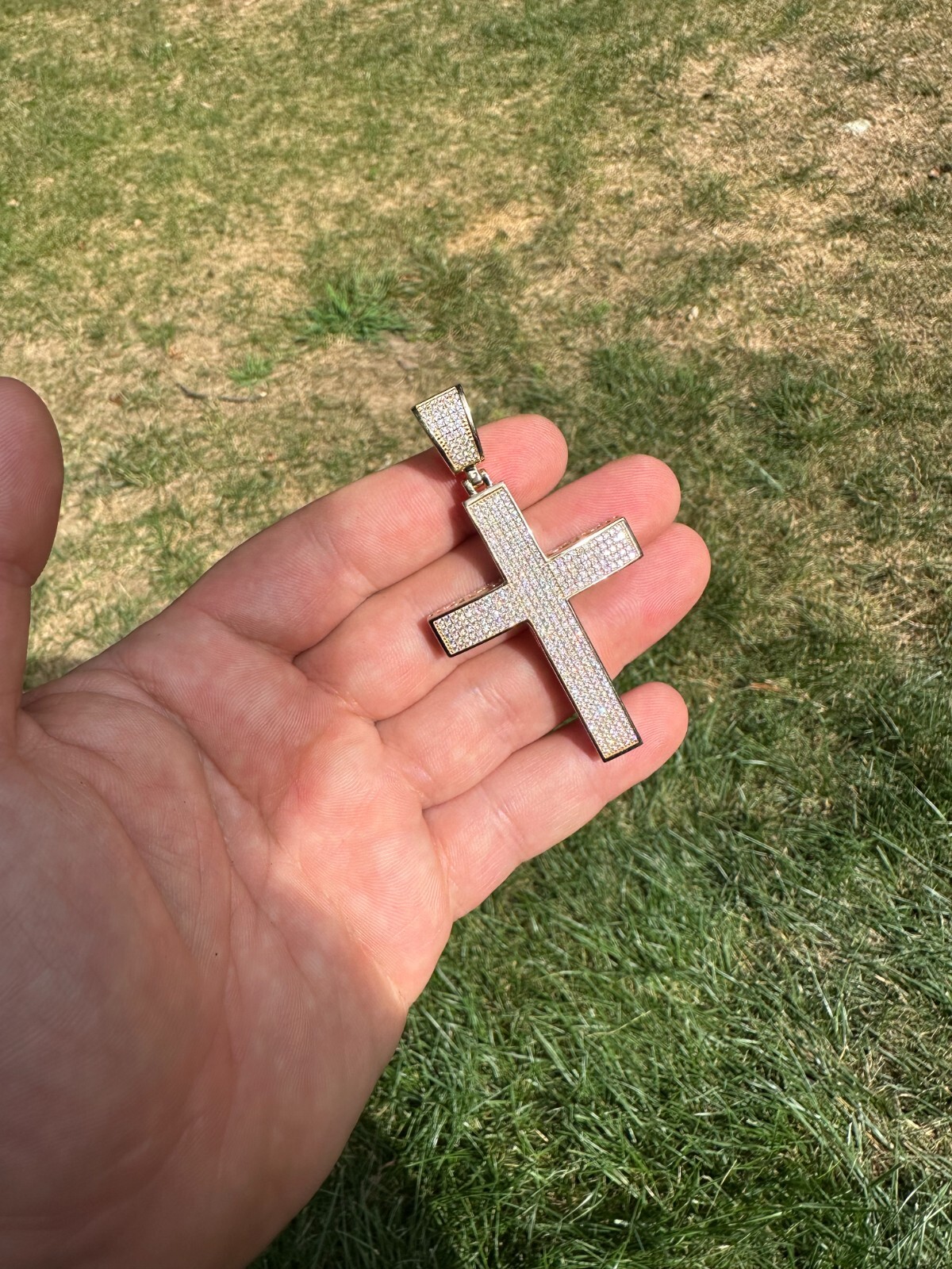 Pre-owned Hip Hop Solid 10k Yellow Gold 3ct Vvs Moissanite Cross Pendant Necklace 19g Mens Large In White