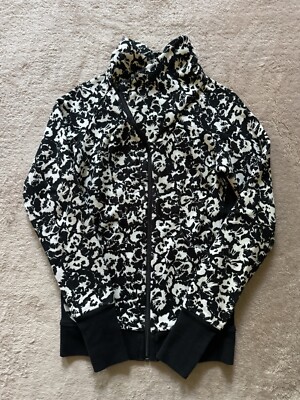 Lululemon Womens Cozy Cuddle Up Jacket Fleur Sombre White Black Fleece Sz 2