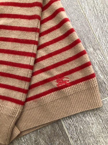 NWOT $625 CAD Burberry Brit Women's 100% Cashmere Sweater Beige/Red Striped XS