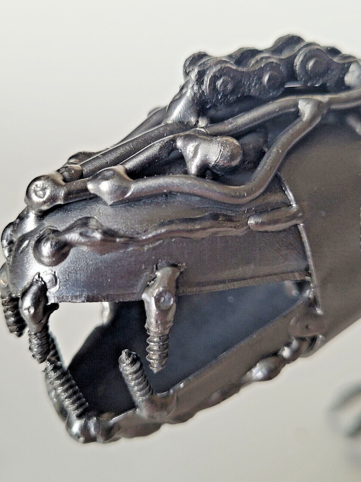 Scrap Metal Dinosaur Sculpture Steel Nuts Bolts Chain Welded Art Recycled 