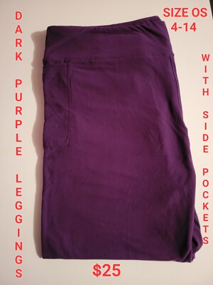 Dark Purple Leggings With Side Pockets Size OS 4-14 