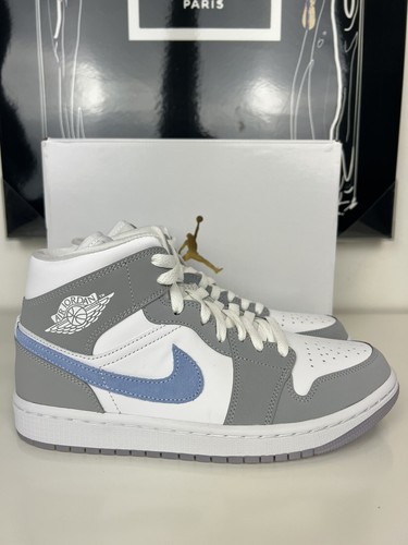Pre-owned Jordan Wmns Air  1 Mid White Almnm Wolf Grey Bq6472-105 Women's Sz 8 / Men's 6.5