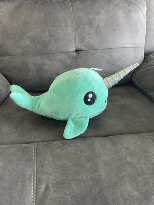Peek-A-Boo Toys Mint Green Narwhal plish squishy soft 11 x6  with cord to hang.