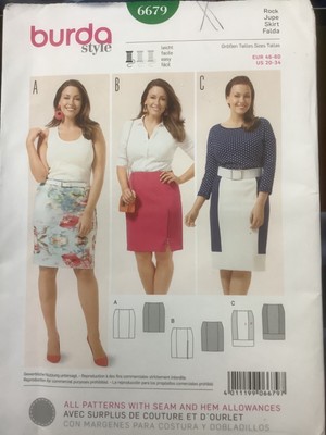 Burda 6679  Pattern Plus Size CLOSE FITTING SKIRTS WITH COLOR BLOCK OPTION 20-34