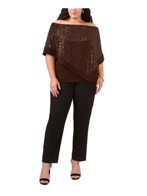 MSK Womens Brown Cape Elastic Topline Sleeveless Party Blouse Plus 2X