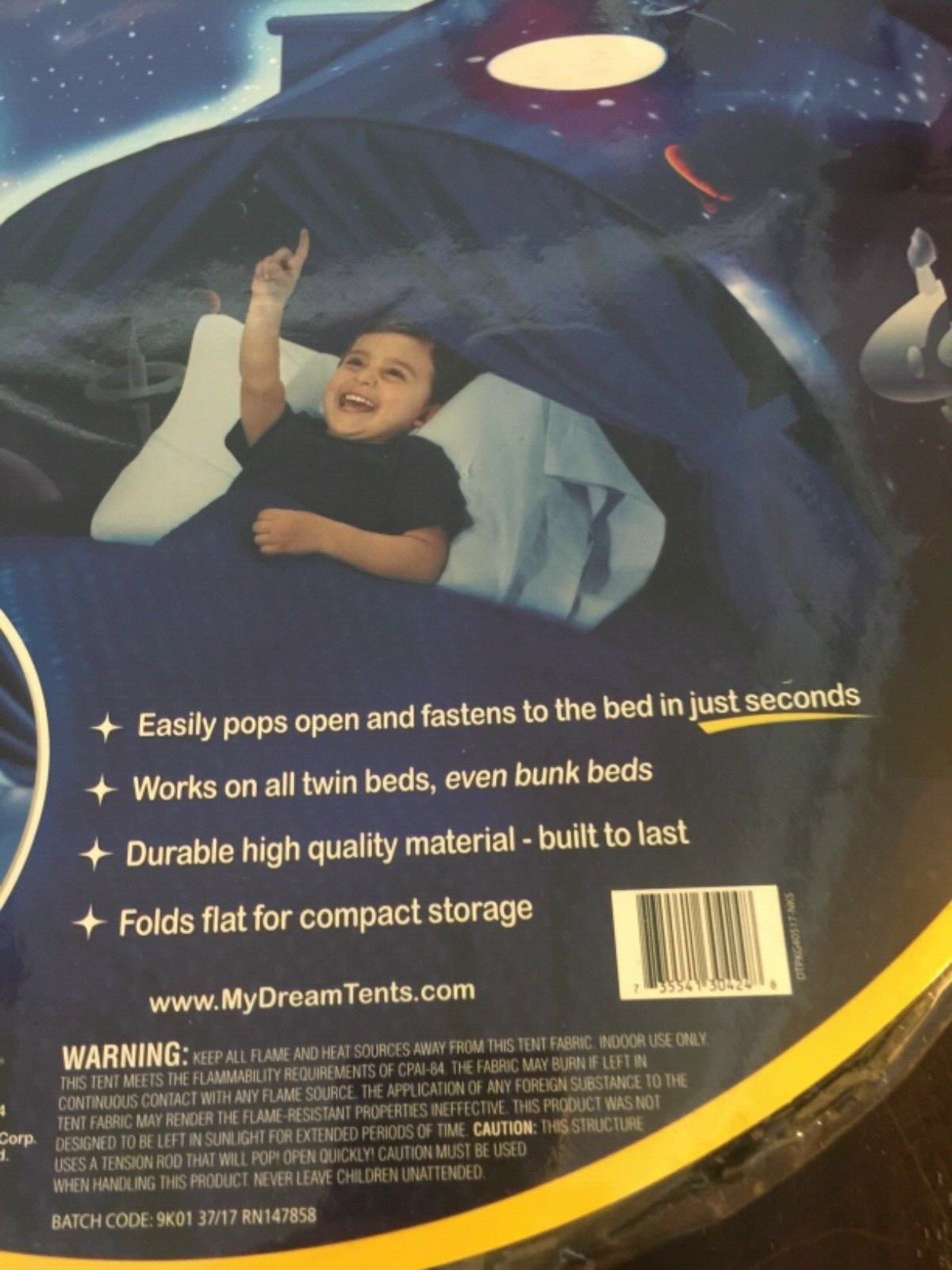 Dream Tents - Space Adventure - Twin Size Pop Up Tent - As Seen On TV Age 3+ NEW
