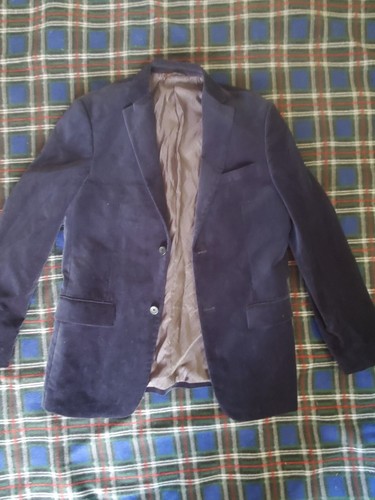 Vintage Mens 38R Navy Velvet One Button Blazer Sport Coat Evening Jacket