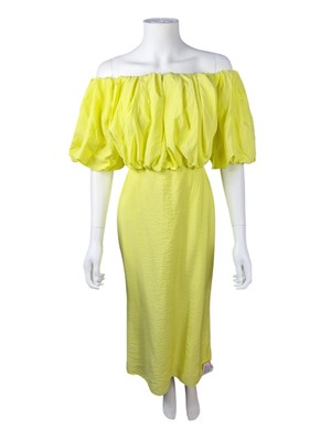 ASOS Off The Shoulder Puff Detail Sleeve Mudi Dress Lemon Yellow Size 10