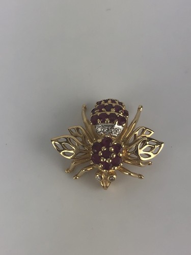 Vintage 14k Blue/Red Sapphire And Diamond Pair Of (2) Fly Pin / Brooch