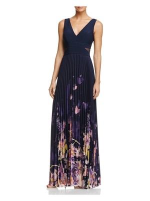 

AQUA Женское темно-синее длинное вечернее платье без рукавов с v-образным вырезом и вырезом, Navy