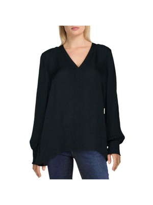 

ELIE TAHARI Женский топ Hi-Lo с длинными рукавами и V-образным вырезом для работы, Navy