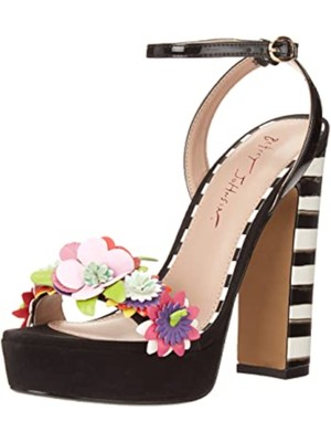 

BETSEY JOHNSON Женские черные 1-дюймовые босоножки Carra на блочном каблуке с платформой и украшением, размер 5 м, Черный, CARA01S5