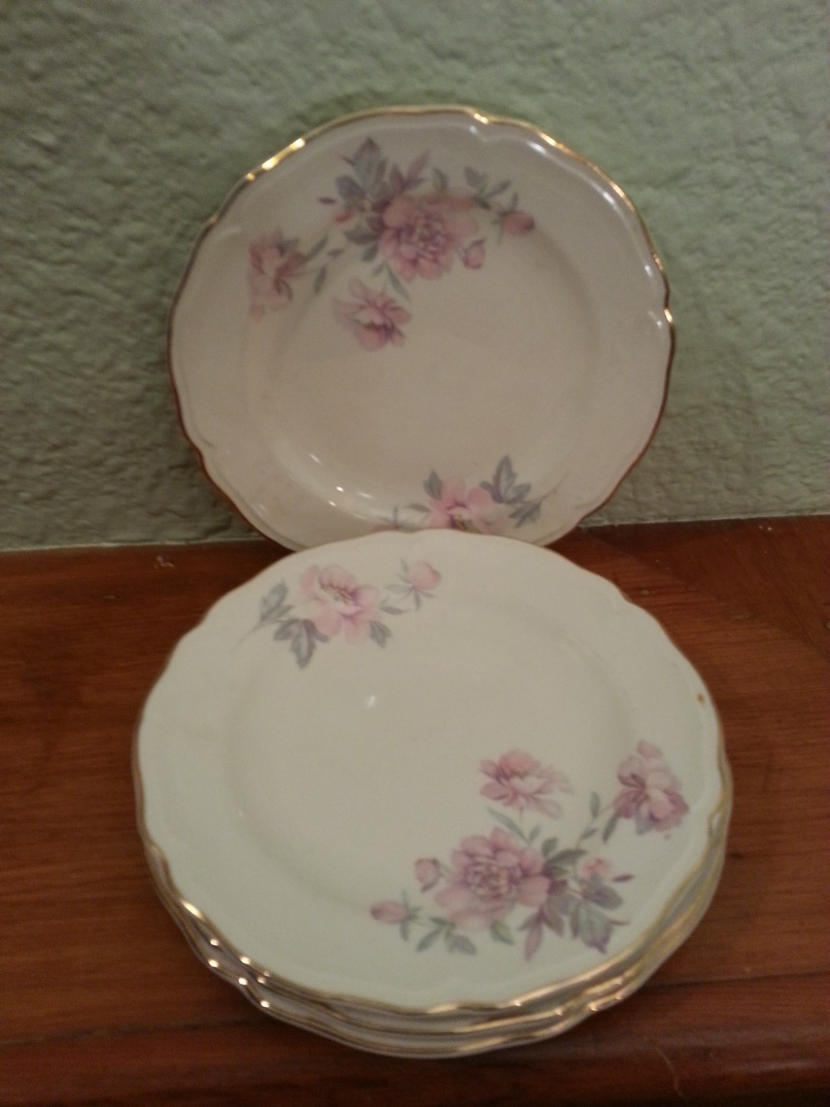 4 Vintage Edwin Knowles China Co. Bread & Butter Plates, Pink Floral