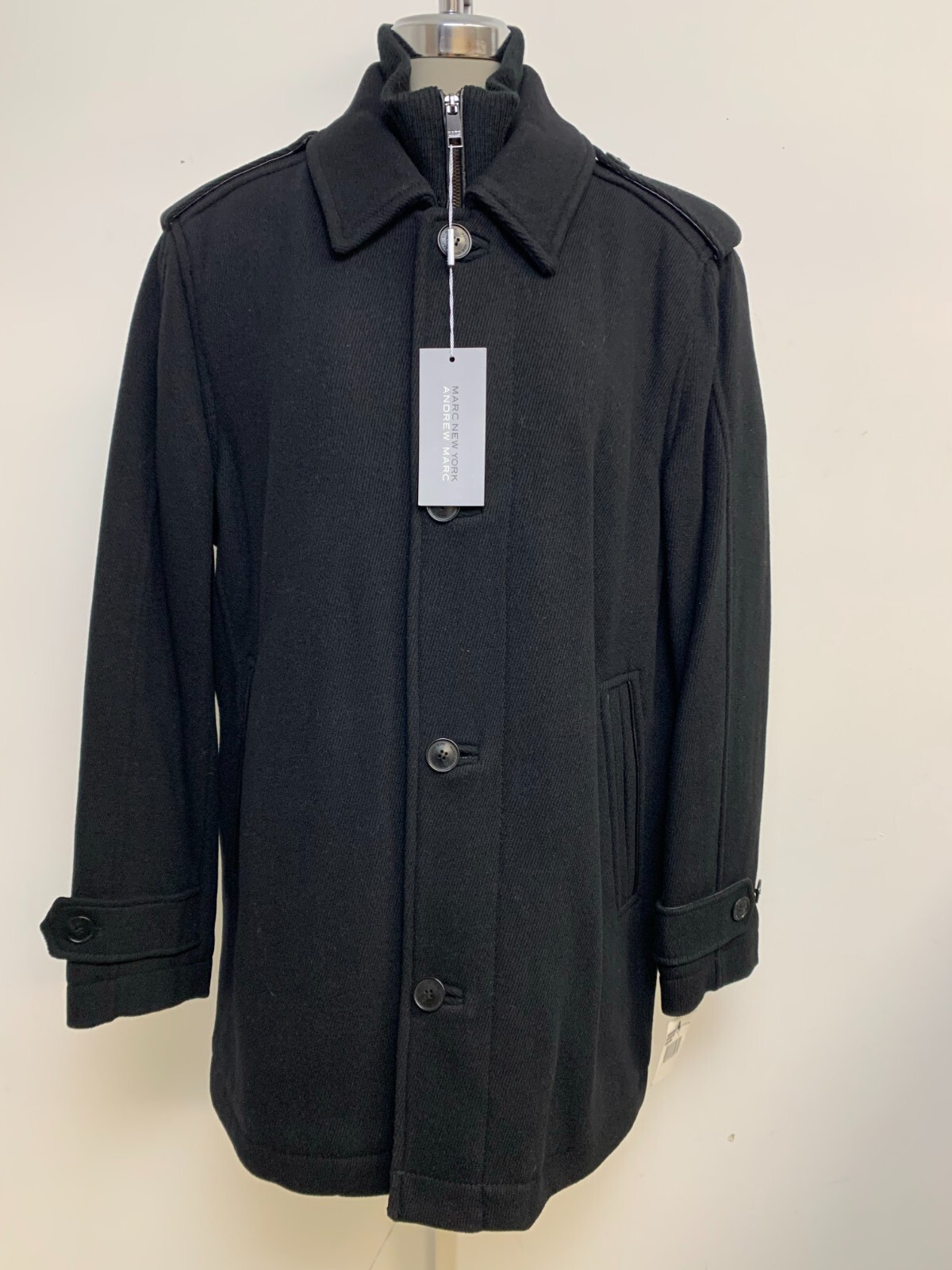 Andrew Marc New York NWT Роскошное ЧЕРНОЕ мужское пальто из смеси шерсти с полукомбинезоном, размер M