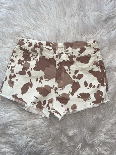 Altar'd State Cow Print Shorts Womens medium Brown Ceam