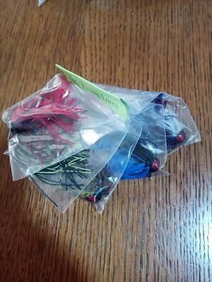 5 custom made 1/4oz fishing jigs, red eyes, 3in long weedless hooks