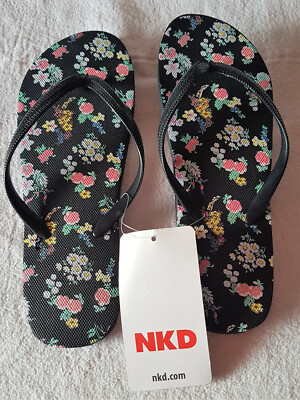 Zehensandalen, Zehentrenner, Gr. 37-38, schwarz mit Blumen. Neu & ungetragen!
