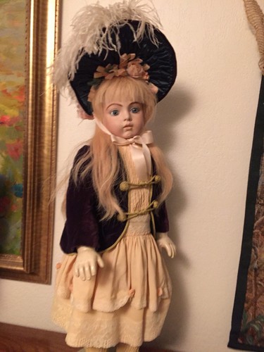 ANTIQUE REPRODUCTION BISQUE HEAD DOLL WITH STUNNING OUTFIT, 24 IN. OF BEAUTY!!