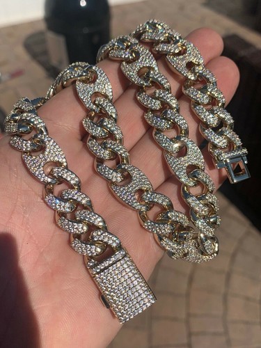 Pre-owned Silver Men's Miami Cuban Gucci Link Chain 14k Gold Plated Stainless Figarucci Choker Cz In