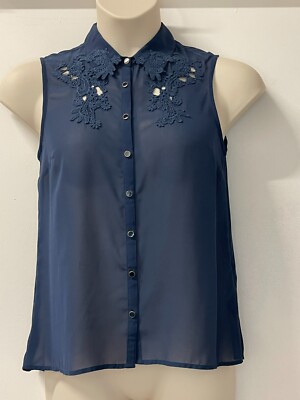 OASIS Ladies Navy Chiffon Sleeveless Top with Floral Detail Sizes 6-16 RRP £35