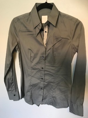 NWT Xacus Donna Grey Stretch Button Blouse - Size 4