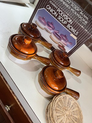Stoneware Polygon onion Soup Bowls VINTAGE Set Of 4 Bowls