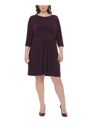 TOMMY HILFIGER Womens Purple Crossover Bodice 3/4 Sleeve Dress Plus 14W