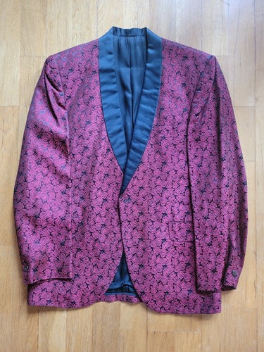 1960s Rat Pack Mad Men Vintage Smoking Tuxedo Jacket Red Roses 38R