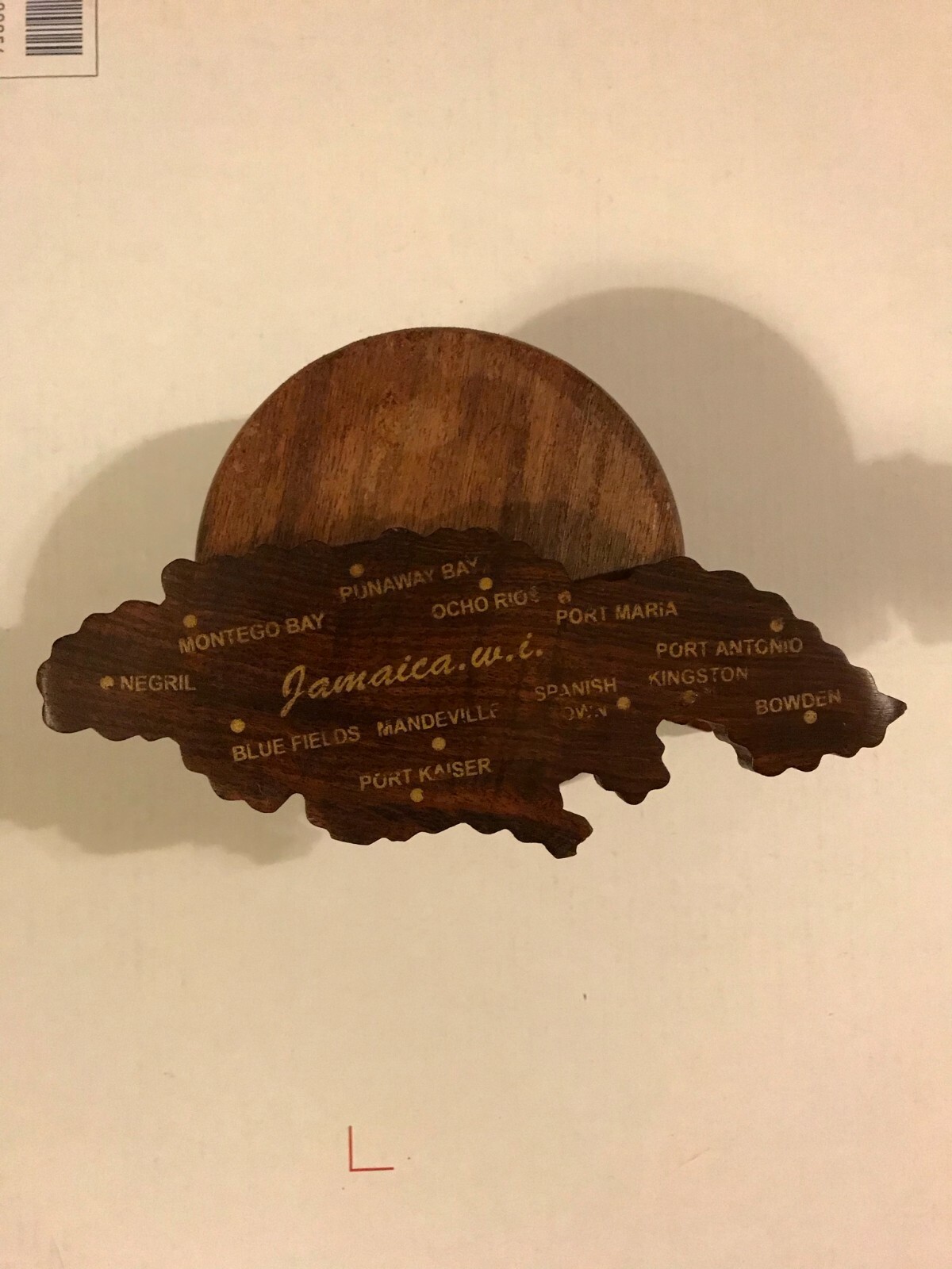 Cool Vintage Carved Wood Coaster Set JAMAICA Souvenir 6 Pieces with stand - 6”L