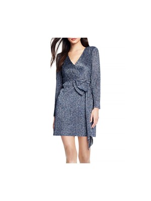 

AIDAN MATTOX Womens Black Tie с длинным рукавом и V-образным вырезом, короткое вечернее платье-футляр, Черный