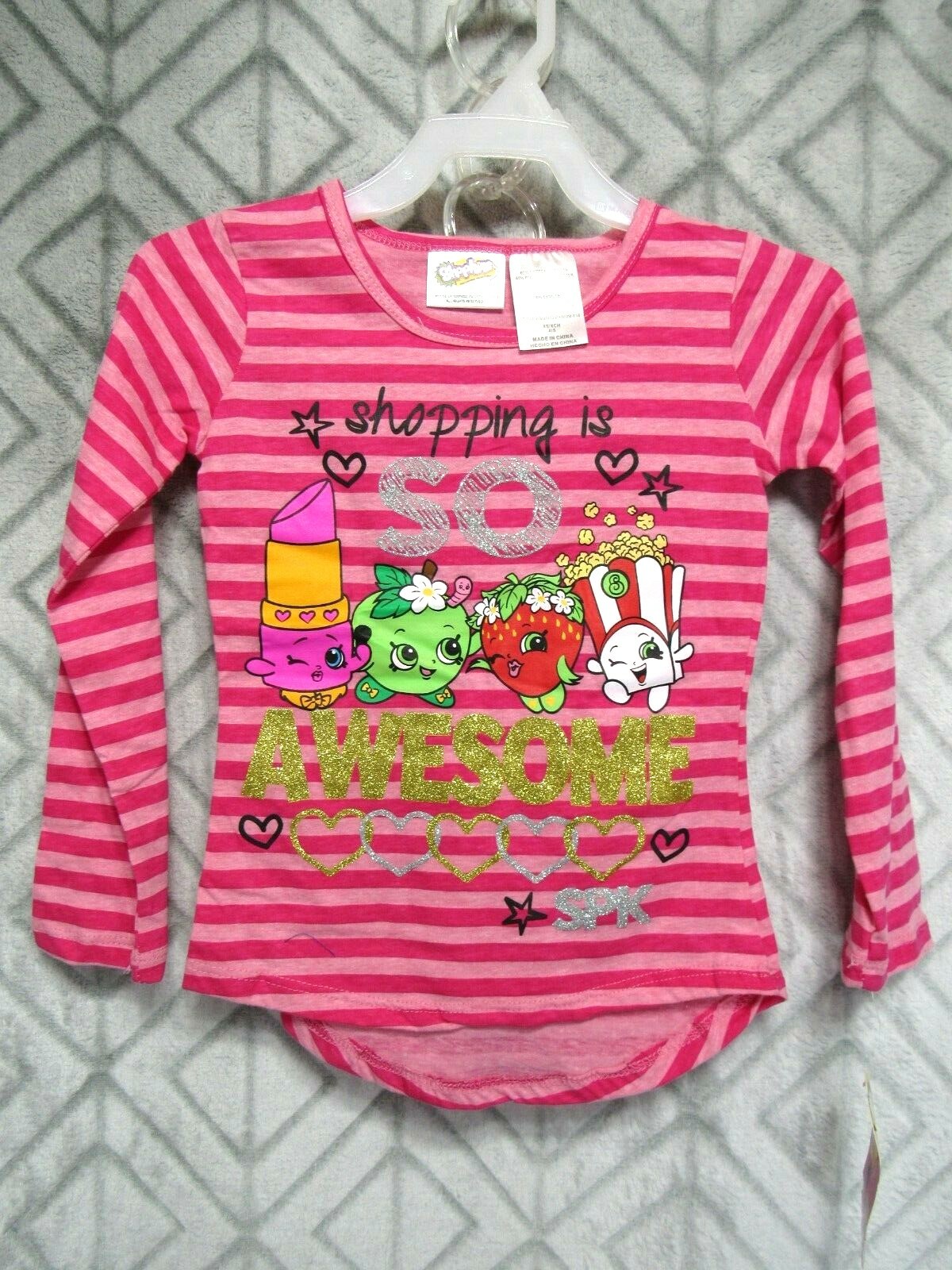 Shopkins Top Size XS 4/5 Girls Pink Striped Long Sleeve