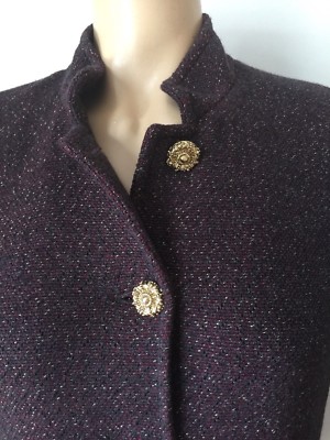 Pre-owned St. John's Bay St John Knit Long Jacket Topper Sz 14 Long Tweed Hematite Melange Wool In Black, Lara Red, Gold Shimmer