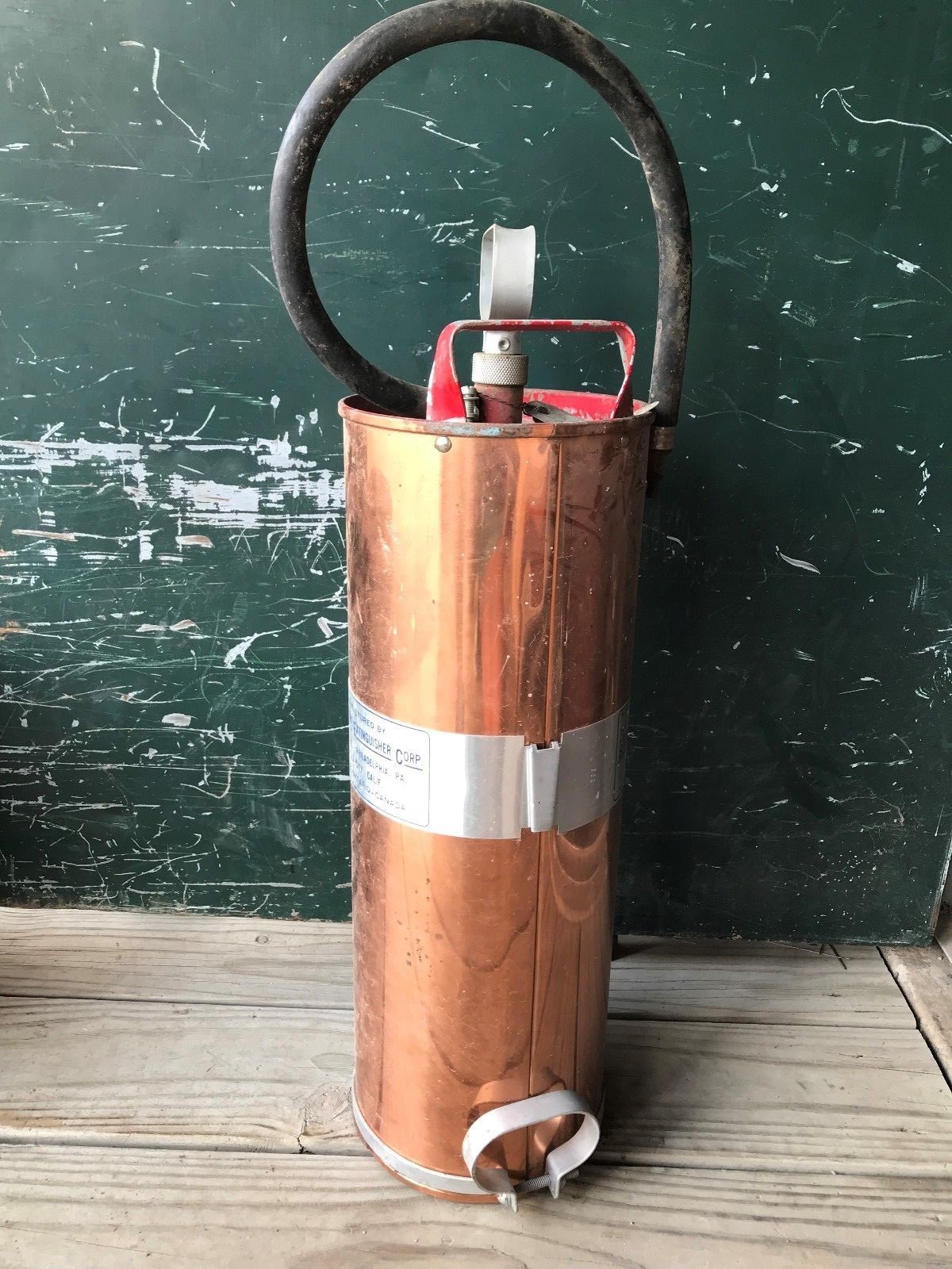 Vintage Copper Quick Aid General Fire Extinguisher Pump Handle, Man Cave