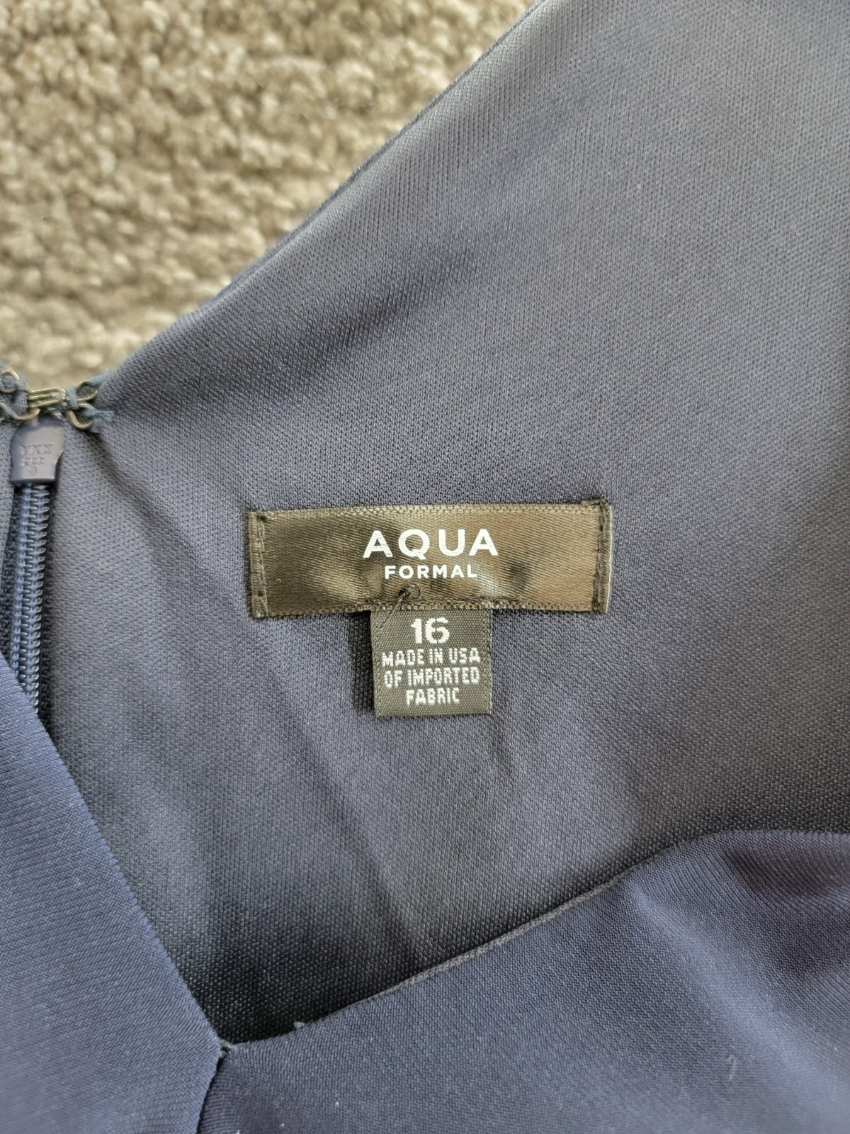 AQUA Pleated Shimmer Mixed Media Gown Women's 16 Navy/Blue V-Neck Back Zipped - Picture 10 of 15