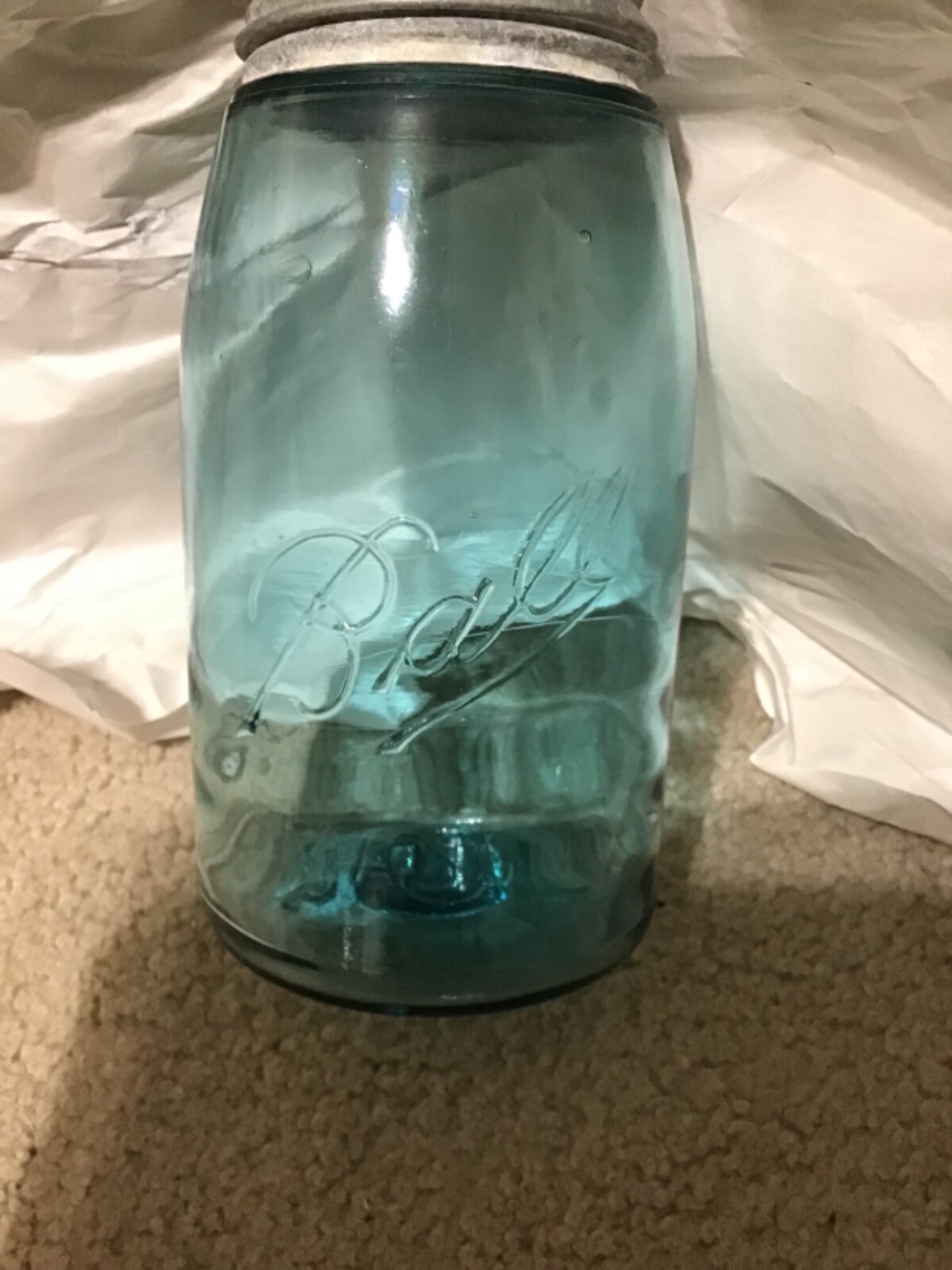 2.5 L Antique Ball Mason Blue Glass Qt. Canning Jar Bubbles