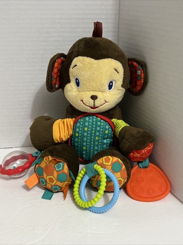 Bright Starts Monkey Plush Rattle Teething Ring Crinkle Infant Baby Toy 10