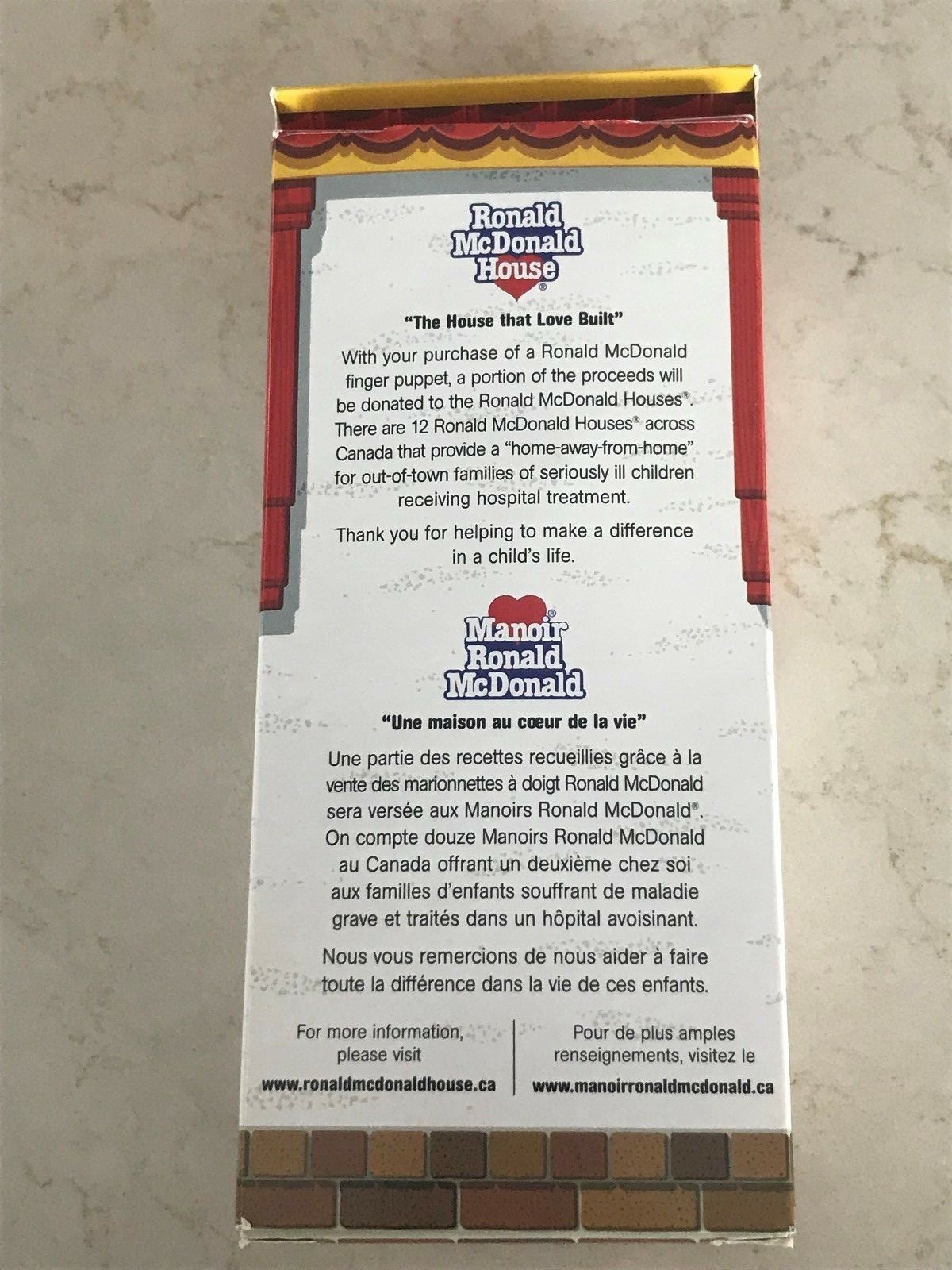 Ronald McDonald Finger Puppet 2003 “The House That Love Built”