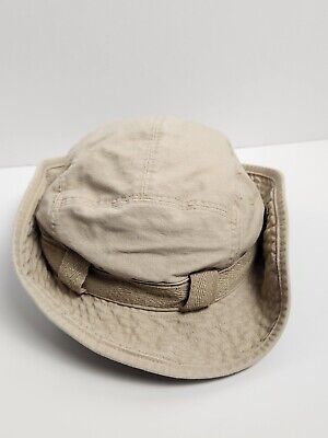 Old Navy Toddler Khaki Bucket Hat with Strap 100% Cotton Quilted Brim Snap Sides