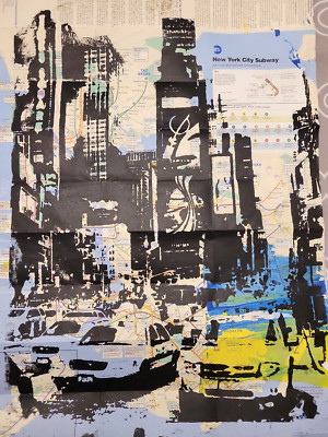 Manhattan Times Square Broadway Art on NYC Subway Map Rare Handpainted Acrylic