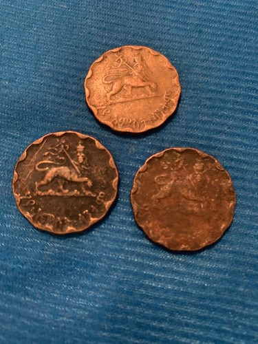 1944 Ethiopian Copper Coin With Lion Of Judah Set Of 3