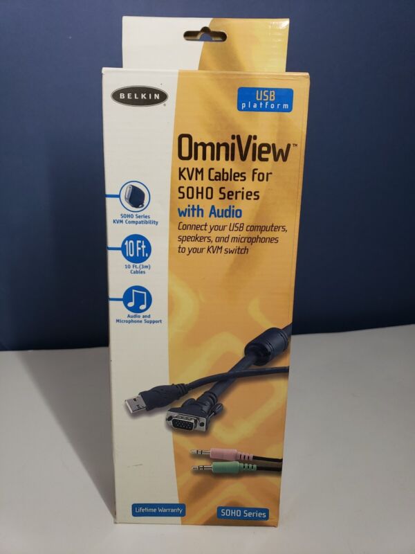 Belkin OmniView KVM Cable Kit 10 ft F1D9101-10 SOHO Series VGA USB w/ Audio NEW