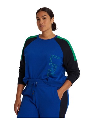 

LAUREN RALPH LAUREN Женская синяя короткая толстовка в рубчик с логотипом Plus, Синий