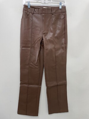 STR Stradivarius Womens 4 Faux Leather Straight Leg Trouser Pant Brown High-Rise